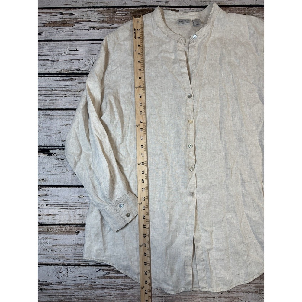 Chico's Linen‎ Shirt 3 XL Beige Tunic Button Down Lagenlook Boyfriend Coastal - Picture 3 of 4